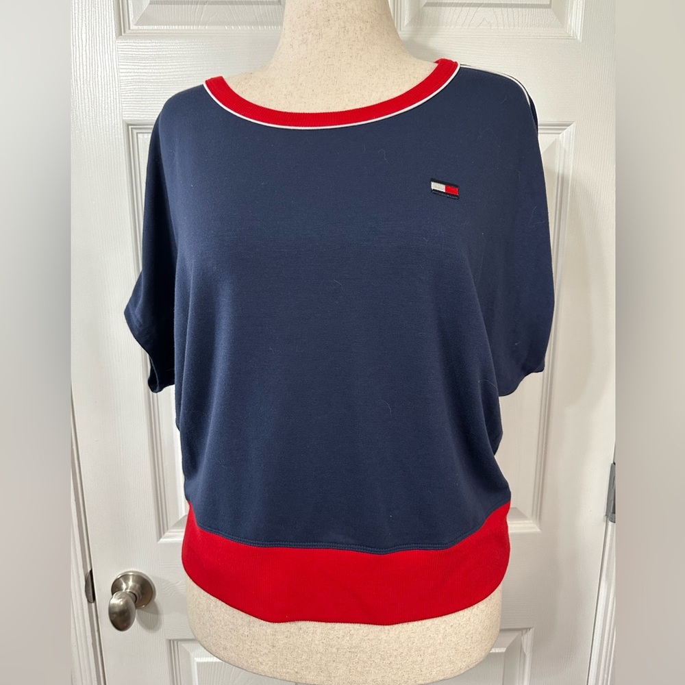 Tommy Hilfiger Sport Shirt women’s L Blue and Red. Soft Cozy retro vibes